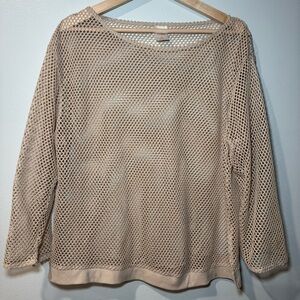 Crochet Sheer Cover-Up Top in Beige XS Oversized Shade & Shore Resort‎ wear